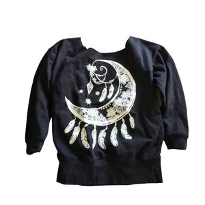 Dream Catcher pull over Sweatshirt Crescent Moon Black Raw Neckline Women's Sm